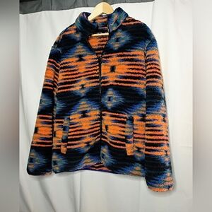 Edgar + Ash DEEP Fleece Jacket Aztec Blue Orange Large Like New Unworn Thick